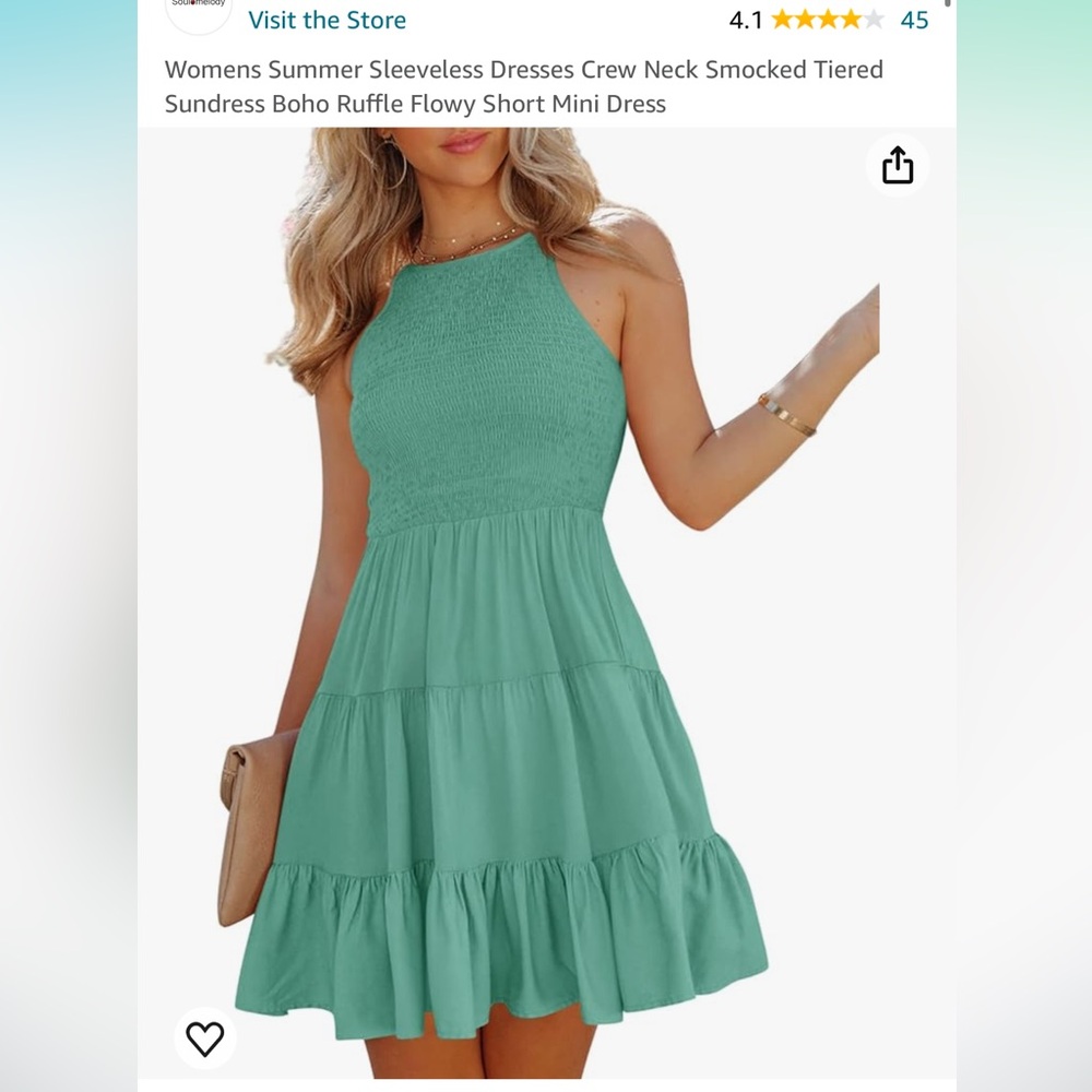 Summer Sleeveless, Crew Neck Smocked Tiered Sundress Boho Ruffle Flowy Mini